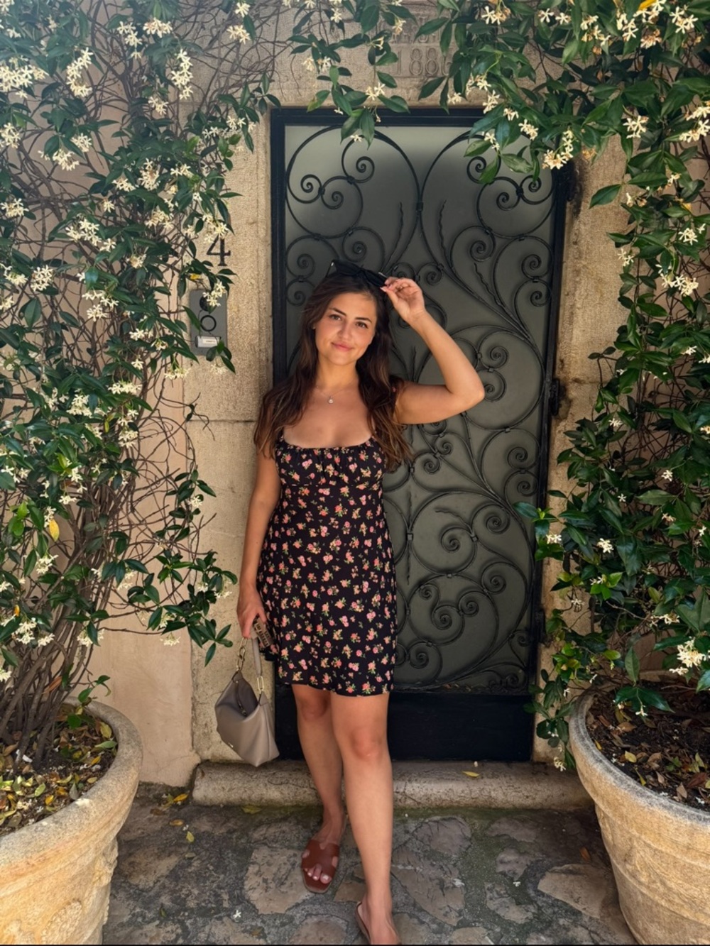 Mango Black Mini Dress with Pink and Cream Floral Print